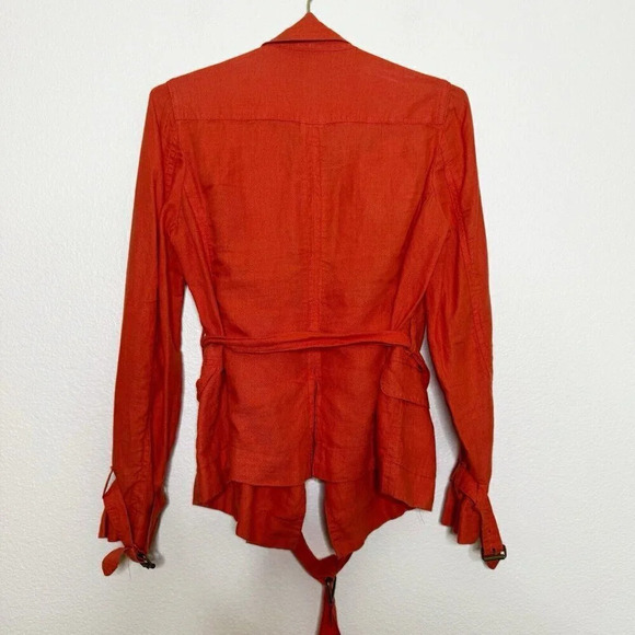 Talbots Orange Irish Linen Trench Coat Button Belted Summer Spring Jacket Sz 4P - Picture 14 of 14